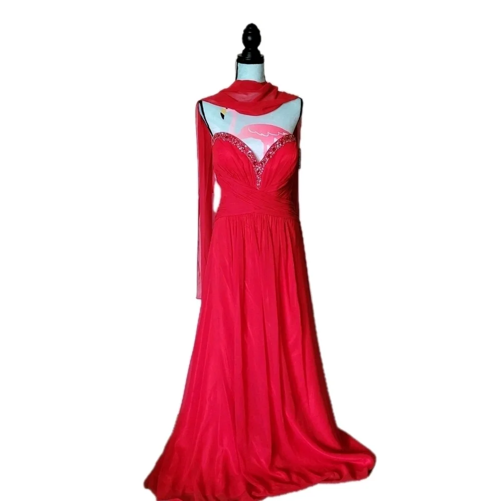 May Queen Red Strapless Embellished Sweetheart Formal Dress - Picture 3 of 16